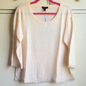 New J.Crew Linen Pullover Sweater Scallop Trim Cream Size Med